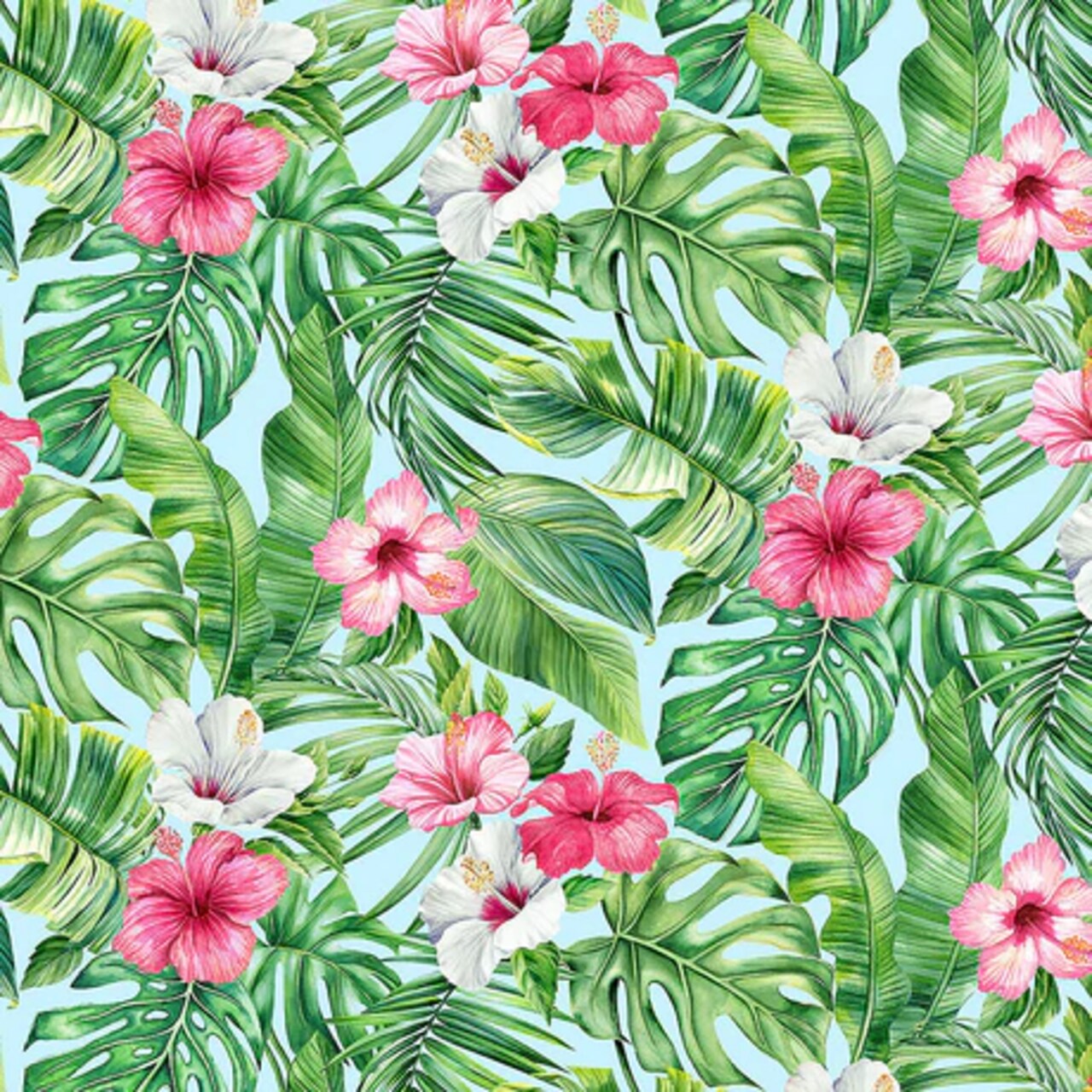 Fabric Northcott Sky Palm Hibiscus Coastal Breeze by the Quarter Yard DP28558-62
